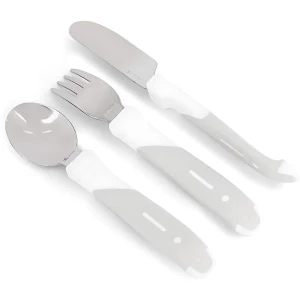 Tacâmuri de antrenament Twistshake din inox, 12+ luni, Gri-Alb