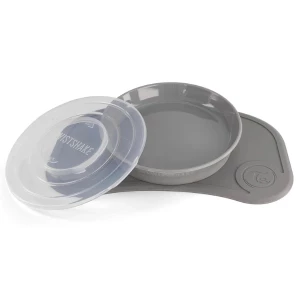 Set anti-alunecare cu farfurie Twistshake Click-Mat, gri