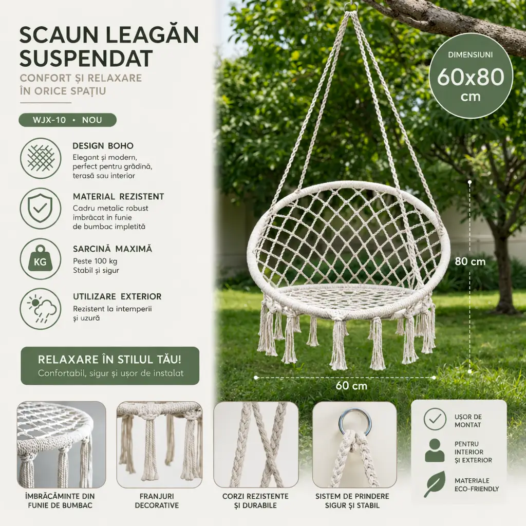 Scaun leagan suspendat 60x80cm alb , (wjx-10) 2