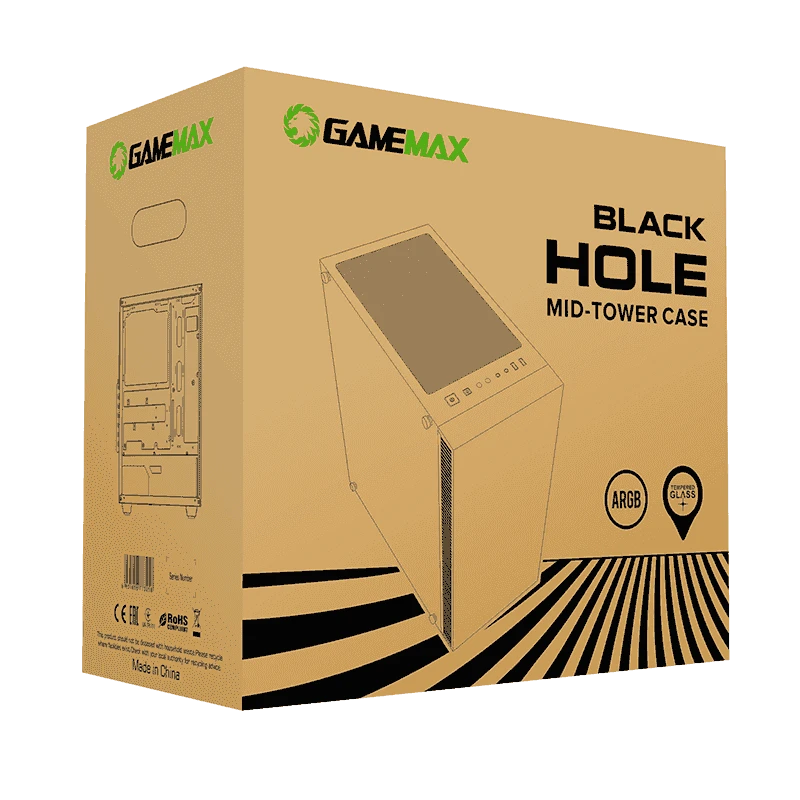 Компьютерный корпус gamemax black hole, midi-tower, без блока питания, чёрный 8