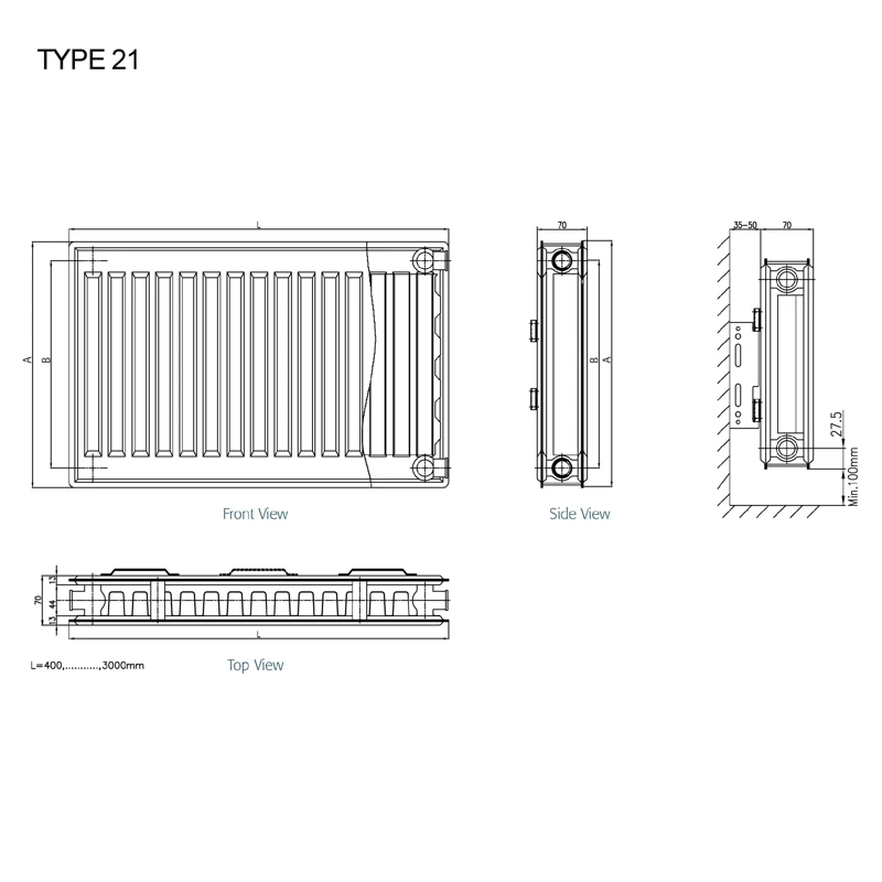 Radiator otel dd premium t.21 500x 800 2
