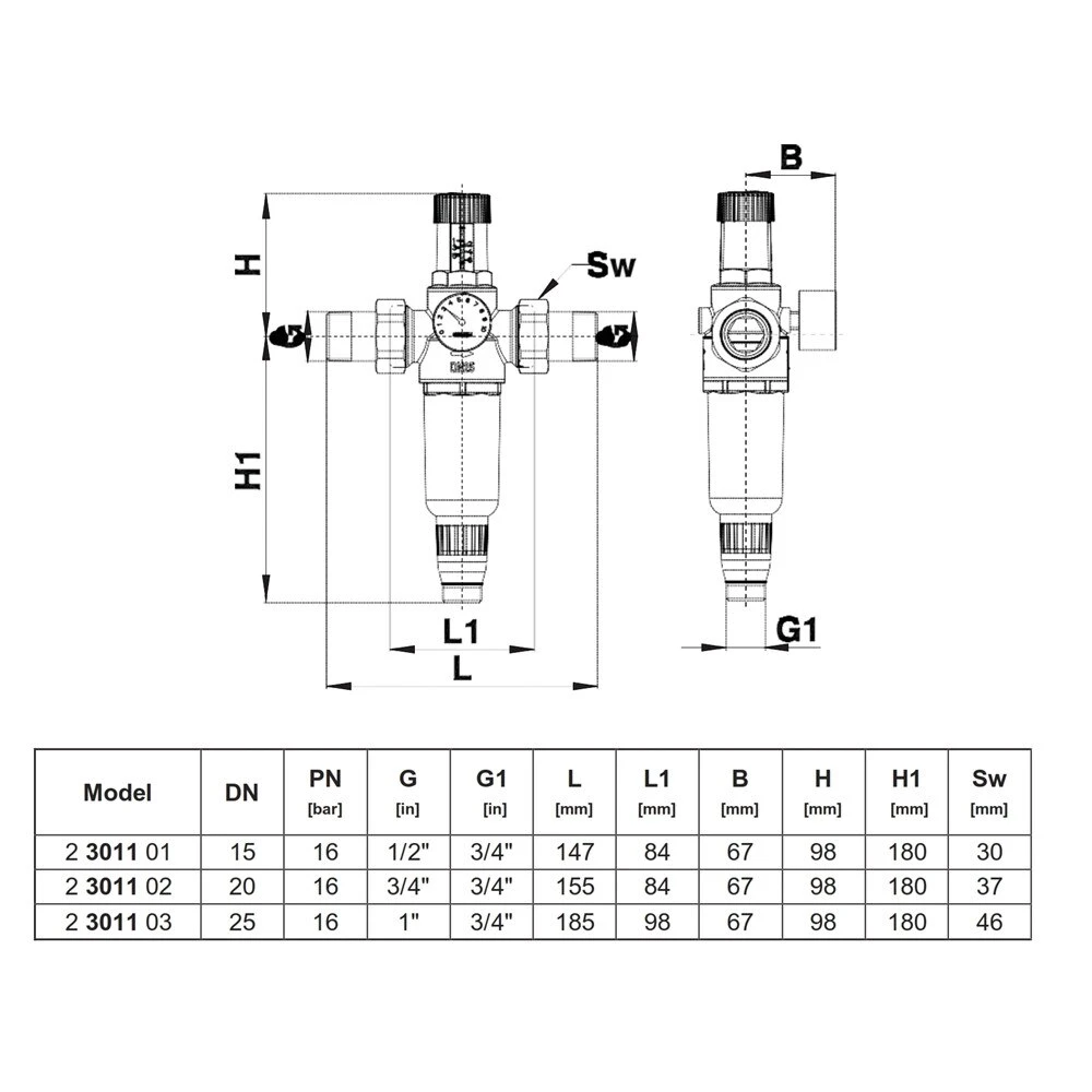 Reductor de presiune cu filtru cu purjare herz 3/4 2