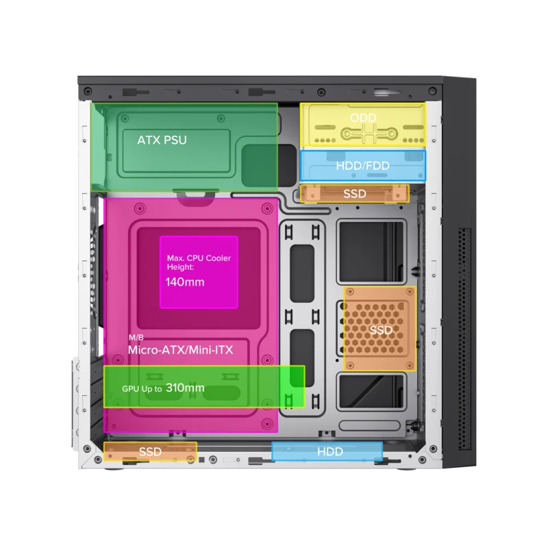 Carcasă pc sohoo 6521bk, micro-atx, atx, negru 11