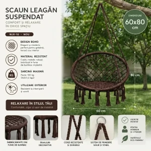 Scaun leagan suspendat 60x80cm cafeniu închis, (wjx-10)