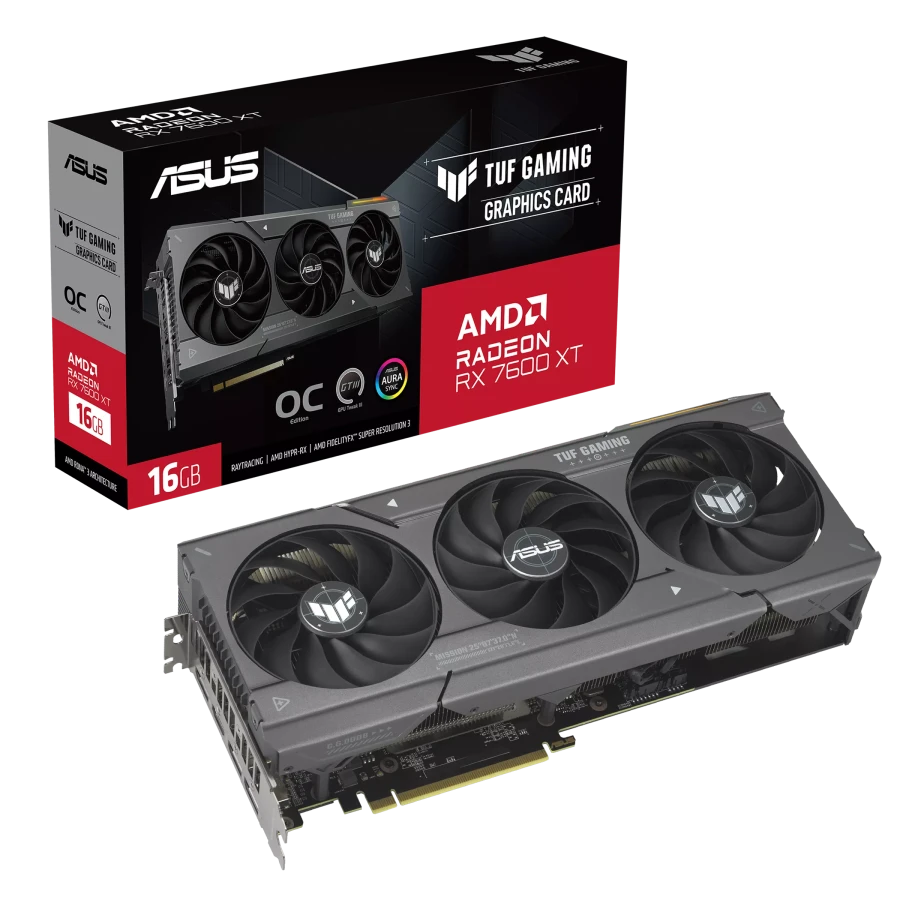 Видеокарта asus tuf-rx7600xt-o16g-gaming, 16gb gddr6 128bit 5