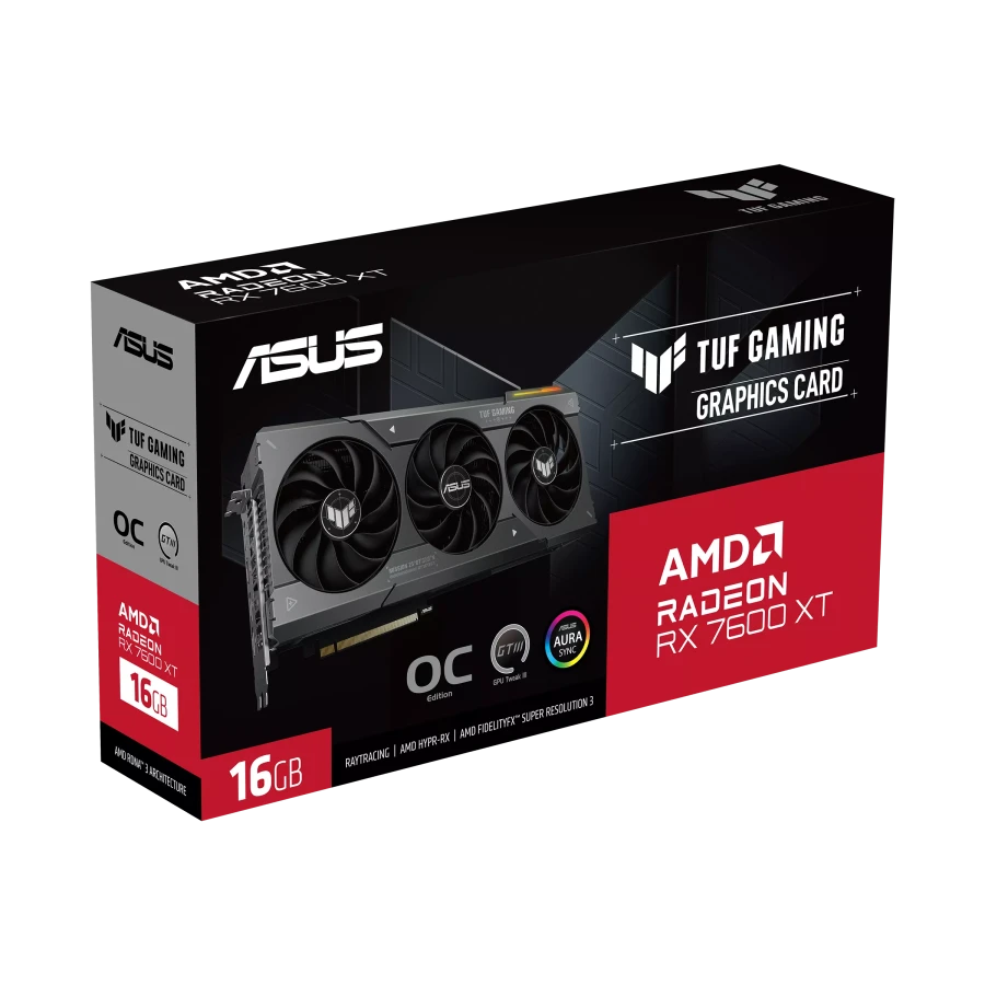 Видеокарта asus tuf-rx7600xt-o16g-gaming, 16gb gddr6 128bit 15
