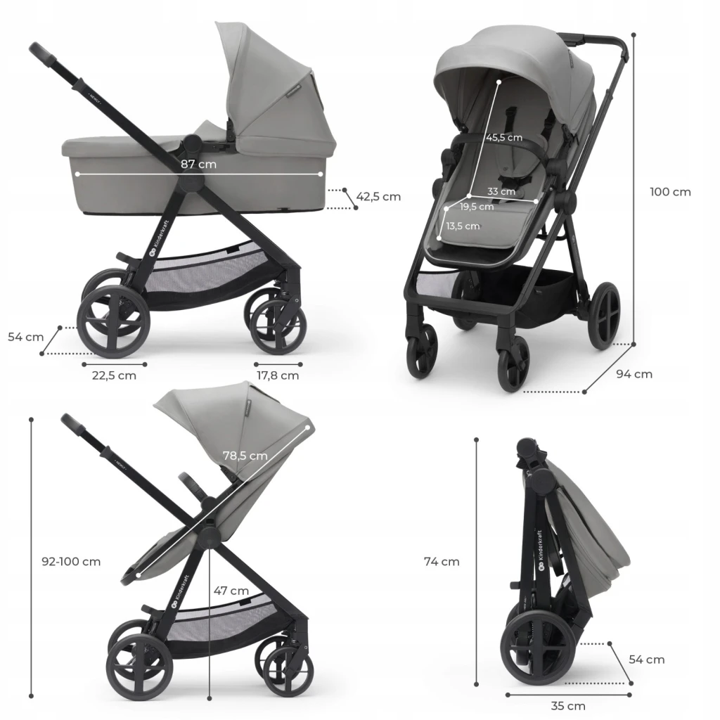 Cărucior kinderkraft newly 3in1 mink pro grey (ksnewl00gry300i) 3