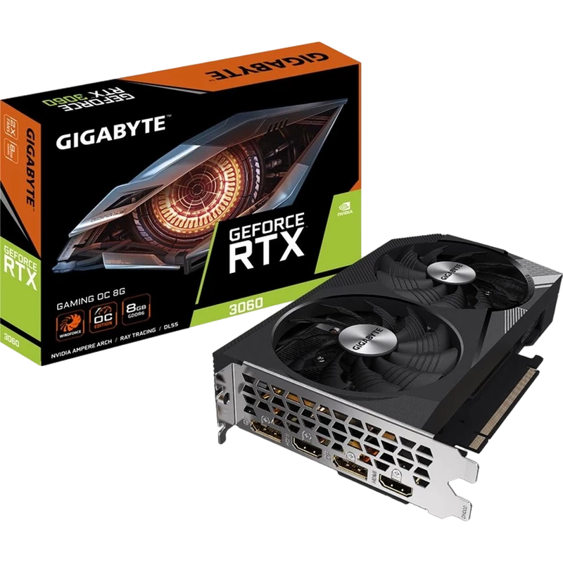 Видеокарта gigabyte gv-n3060gaming oc-8gd,  8gb gddr6 128бит  2