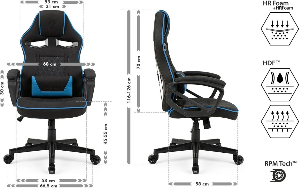 Геймерское кресло sense7 knight fabric black and blue 14