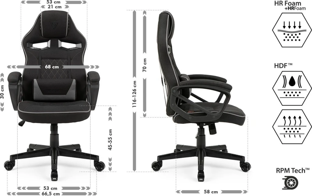 Геймерское кресло sense7 knight fabric black and gray 14