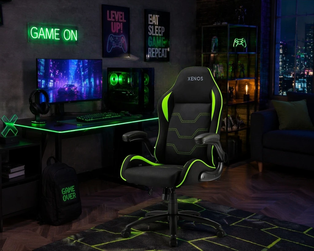 Scaun de gaming xenos neron negru/verde 4