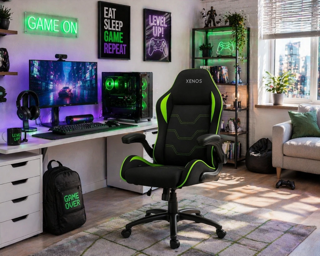Scaun de gaming xenos neron negru/verde 5