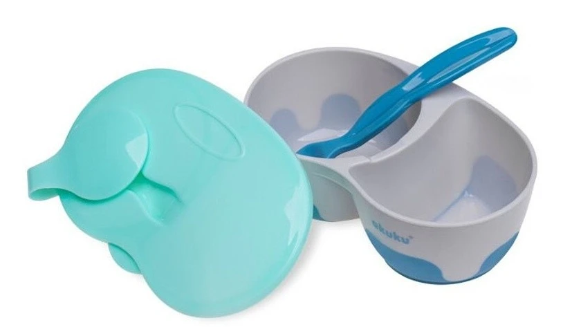 Двухсекционная тарелочка akuku a0303 grey/blue 2