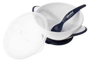 Набор мисочка с ложкой и крышкой akuku a0503 white/blue Thumbnail 3