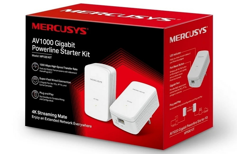 Powerline adapter mercusys mp500 kit, av1000, 1000 mbps, alb 3