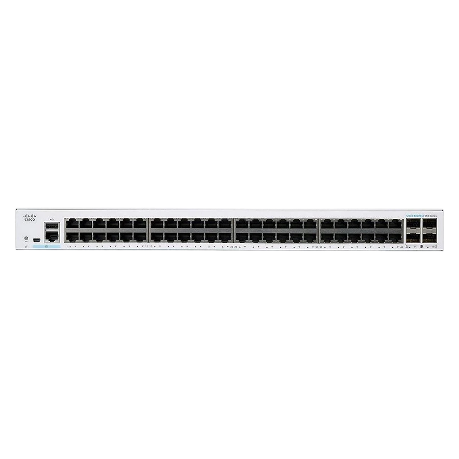 Сетевой коммутатор cisco cbs250-48t, 48x 10/100/1000 мбит/с, 4x sfp 4