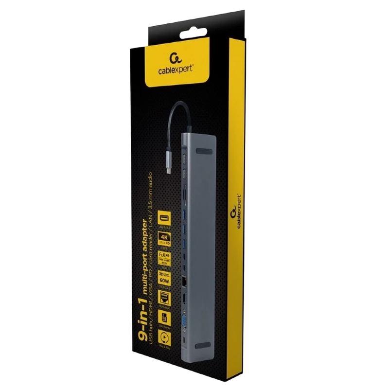 Видеоадаптер cablexpert a-cm-combo9-01, usb type-c - lan, vga, hdmi, usb type-c, usb type-a, sd card-reader, серый 2
