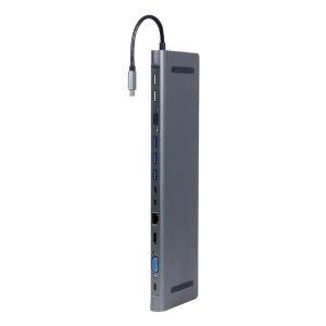 Видеоадаптер cablexpert a-cm-combo9-01, usb type-c - lan, vga, hdmi, usb type-c, usb type-a, sd card-reader, серый