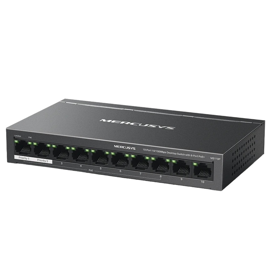 Comutator poe mercusys ms110p, 8x ieee 802.3af/at 3