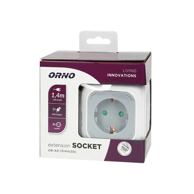 Удлинитель с заземлением 4 розетки + 2 usb куб 1.4  м 16 a orno 2