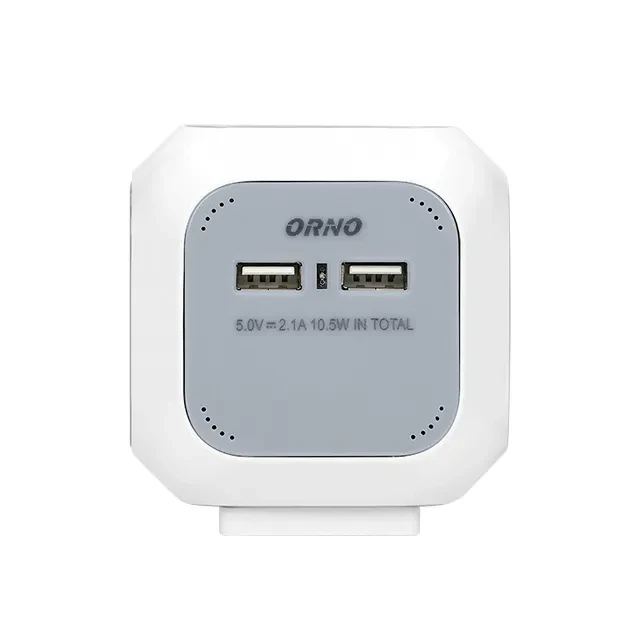 Удлинитель с заземлением 4 розетки + 2 usb куб 1.4  м 16 a orno 3