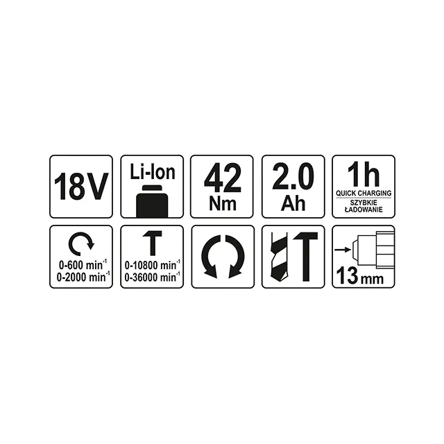 Дрель-шуруповерт 42 нм 2.0 ач (li-ion) 18 в 2000 об/мин yato 3