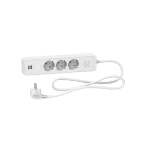 Prelungitor cu împământare și întrerupător 3 prize + 2 usb 1.5 m 16 a schneider-electric