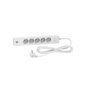 Prelungitor cu împământare și întrerupător 5 prize + 2 usb 3 m 16 a schneider-electric