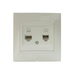Priză dublă rj45+rj11 jasmin 10 a 230 v alb elmos