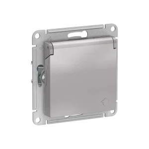 Розетка с защитой и с крышкой atlas design 16 a 250 в алюминий schneider-electric
