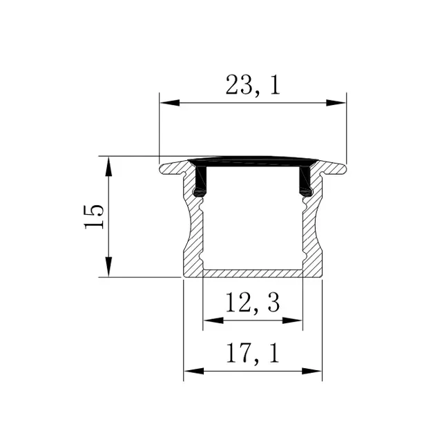 Алюминиевый профиль с крышкой hl-bapl003a 23.1 x 15 x 2000 мм elmos 2