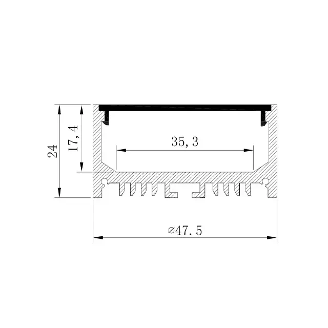 Алюминиевый профиль с крышкой hl-bapl028 47.5 x 24 x 2000 мм elmos 2