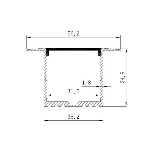 Алюминиевый профиль с крышкой hl-bapl017 56.2 x 34.9 x 2000 мм elmos 2