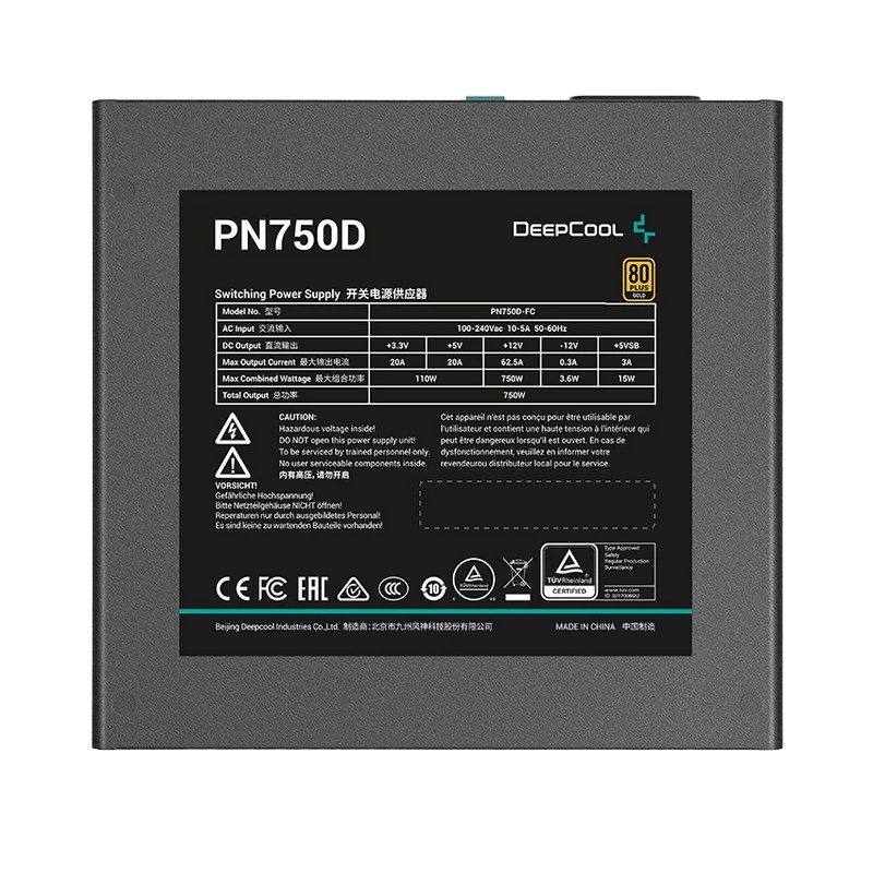 Блок питания для компьютеров deepcool pn750d, 750вт, atx, немодульный 5
