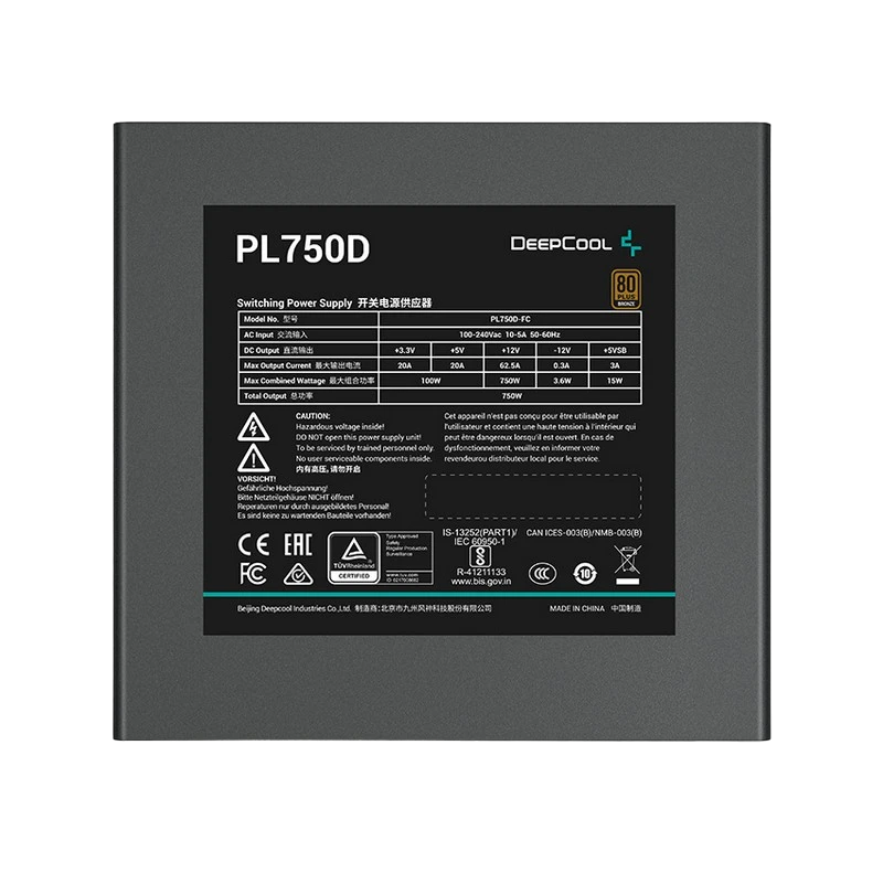 Блок питания для компьютеров deepcool pl750d, 750вт, atx, немодульный 5