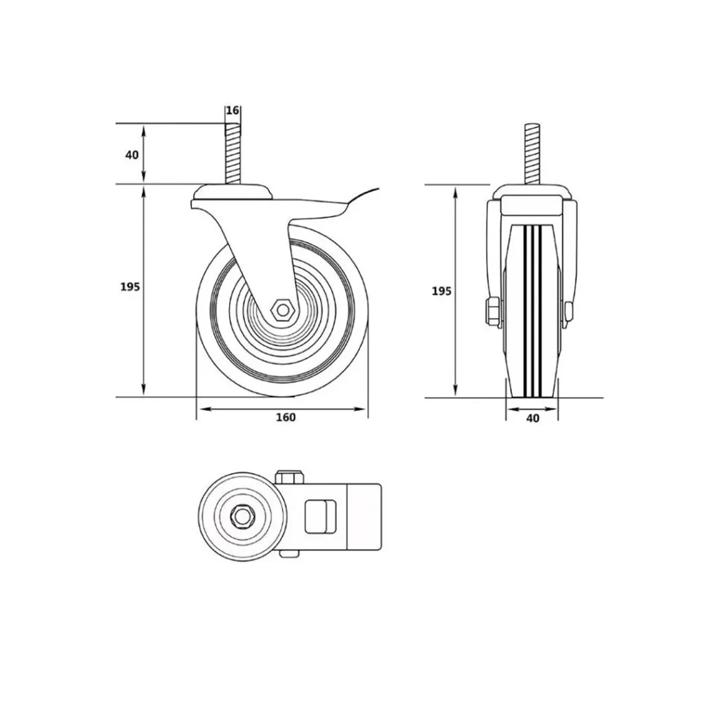 Roată mobilă cu frână, pentru cărucior 160 mm vorel 2