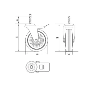 Roată mobilă cu frână, pentru cărucior 160 mm vorel Thumbnail 2