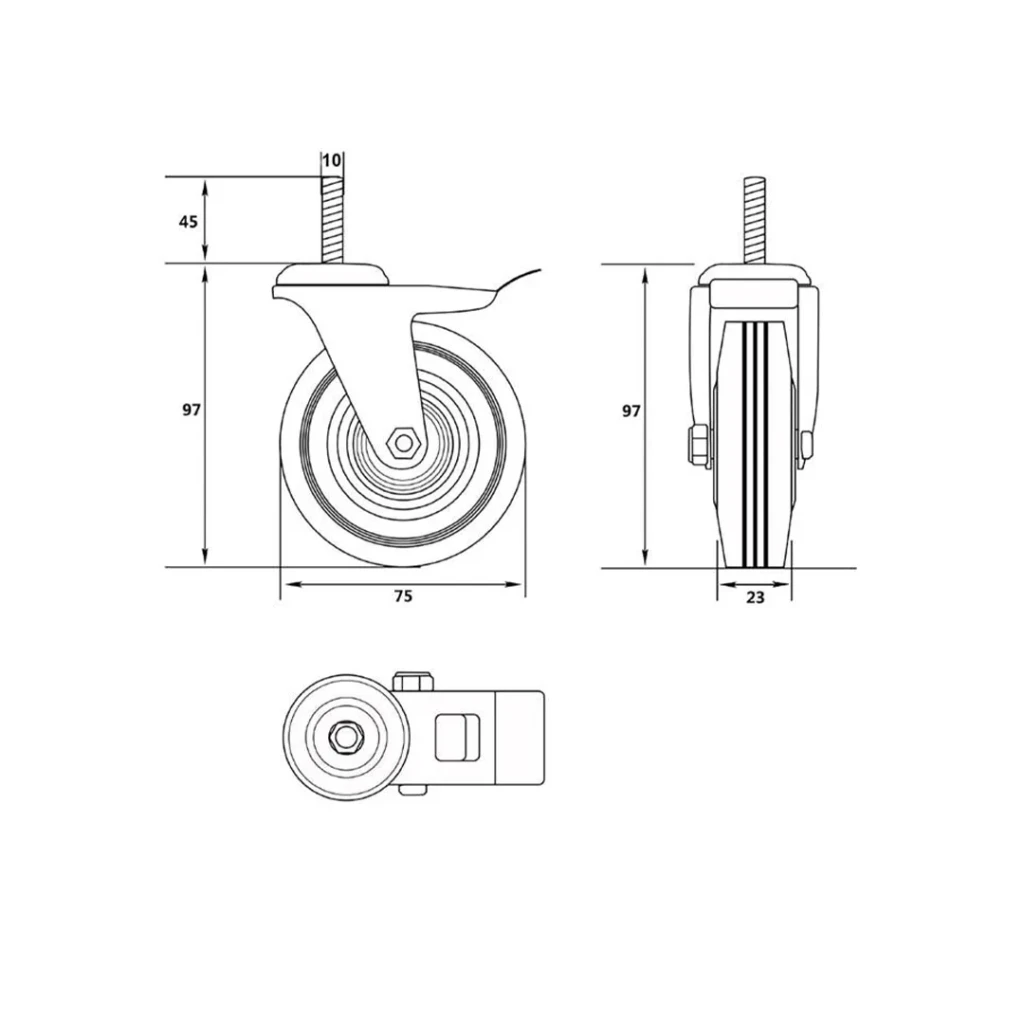 Roată mobilă cu frână, pentru cărucior 75 mm vorel 2