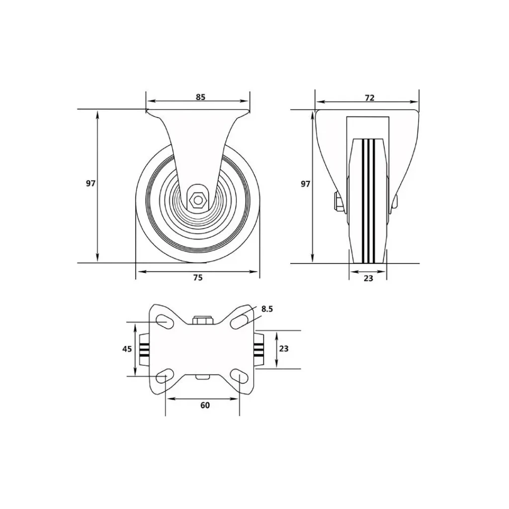 Roată fixă, pentru cărucior 75 mm vorel 2