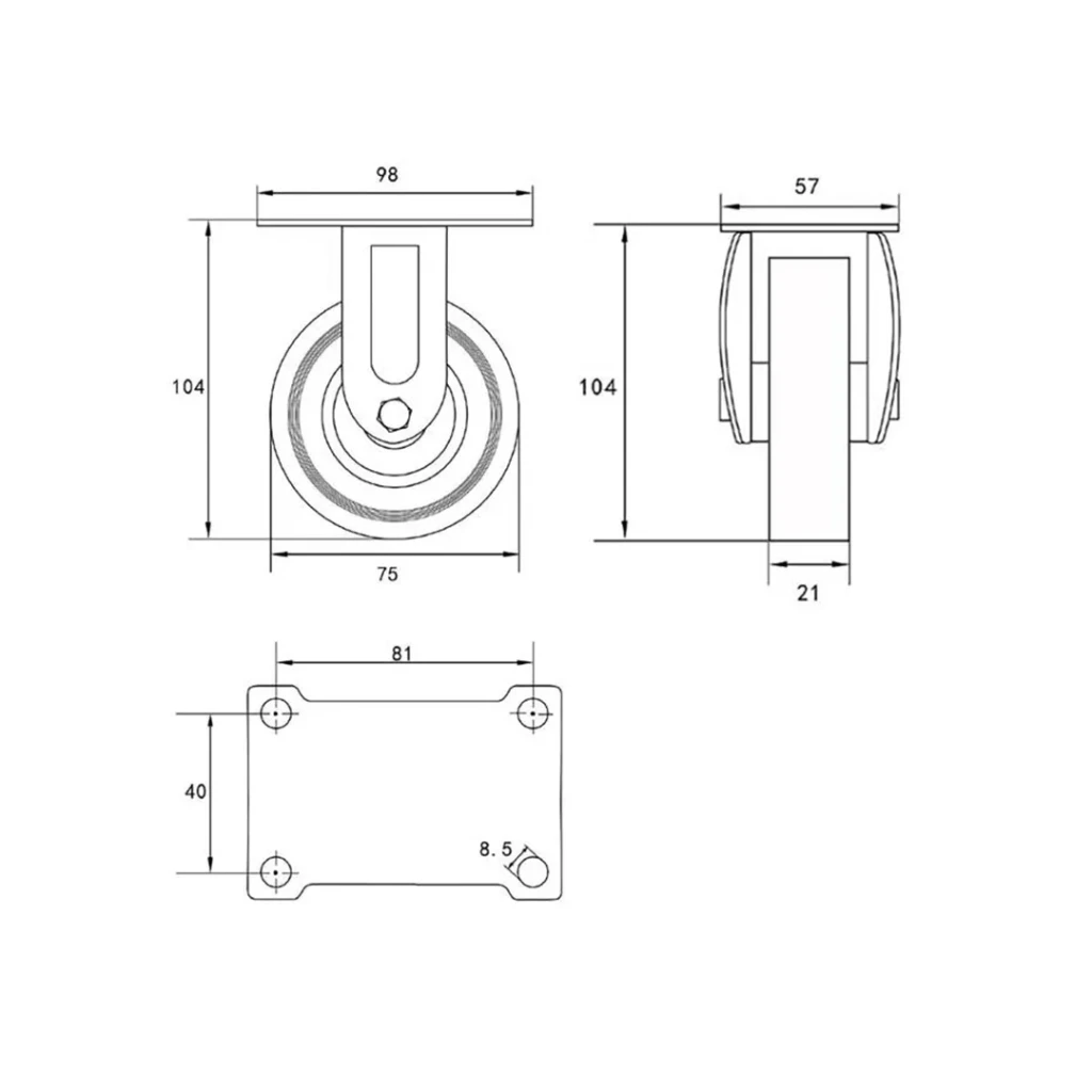 Roată fixă, pentru cărucior 75 mm vorel 2