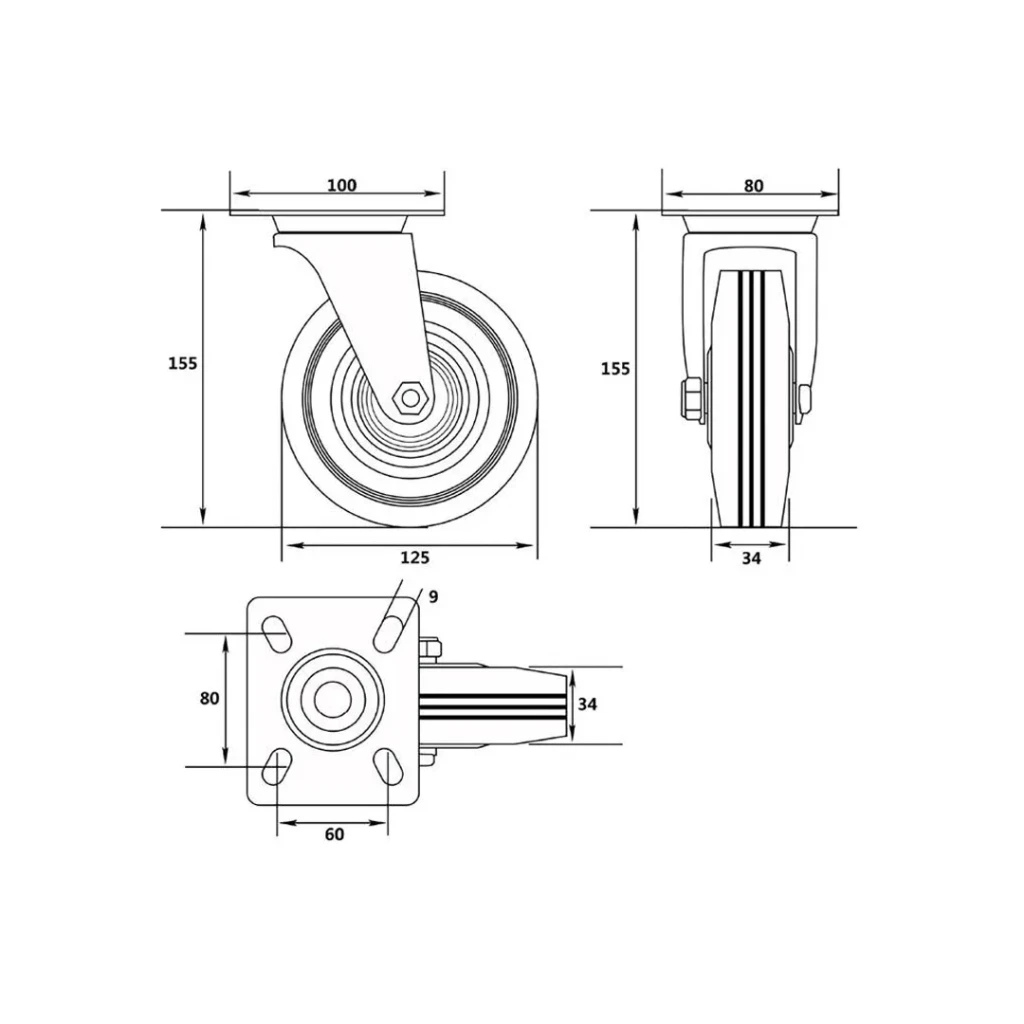 Roată mobilă pentru cărucior 125 mm vorel 2