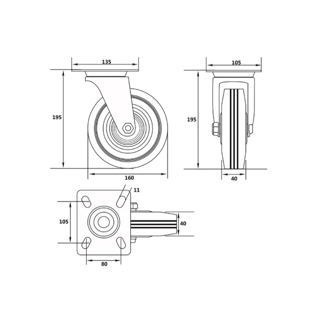 Roată mobilă pentru cărucior 160 mm vorel 2
