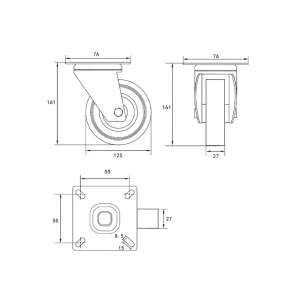 Roată mobilă pentru cărucior 125 mm vorel Thumbnail 2