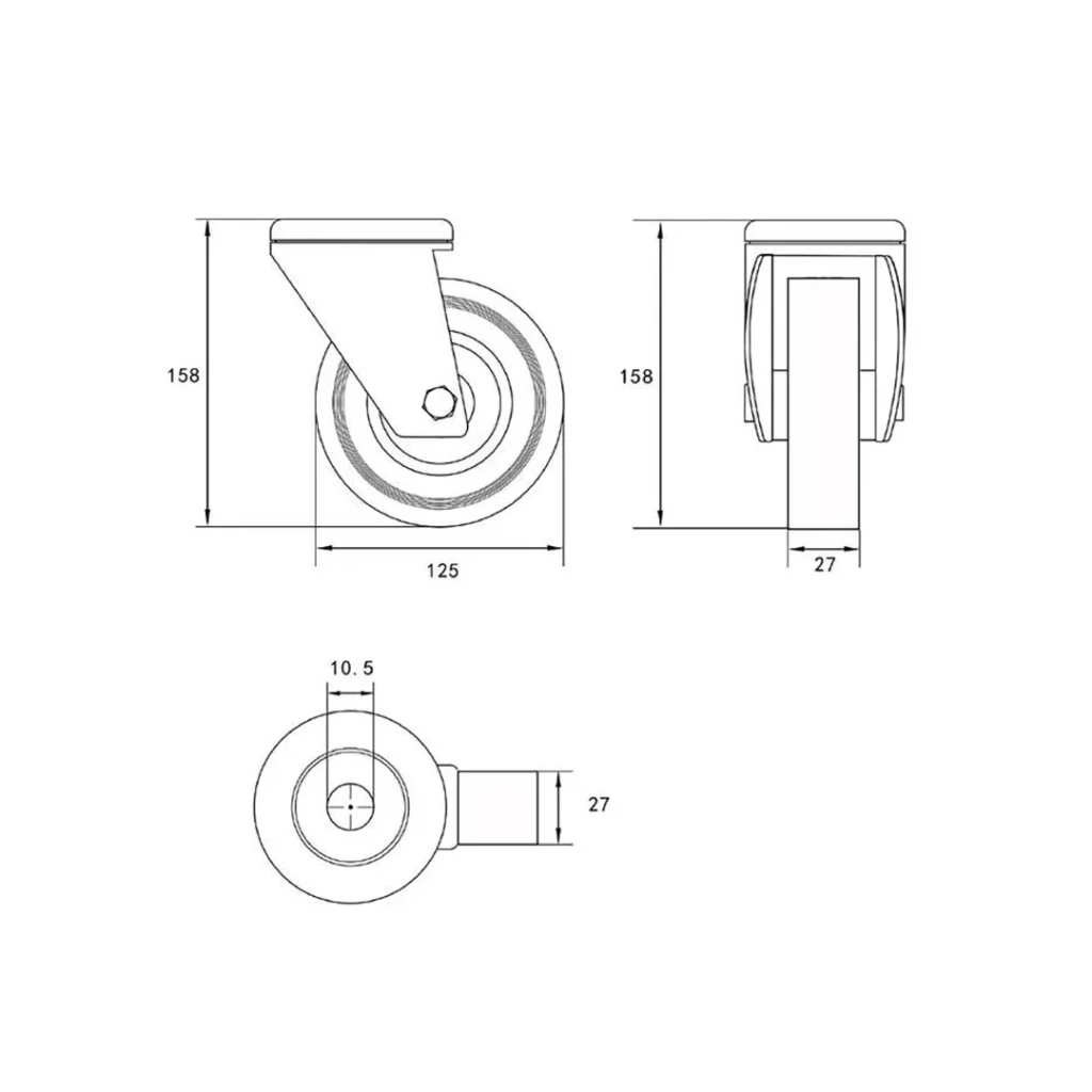 Roată mobilă pentru cărucior 125 mm vorel 2