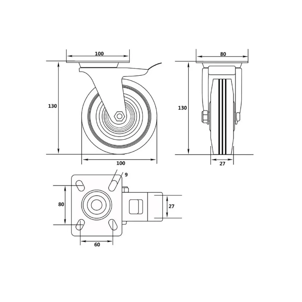 Roată mobilă cu frână, pentru cărucior 100 mm vorel 2