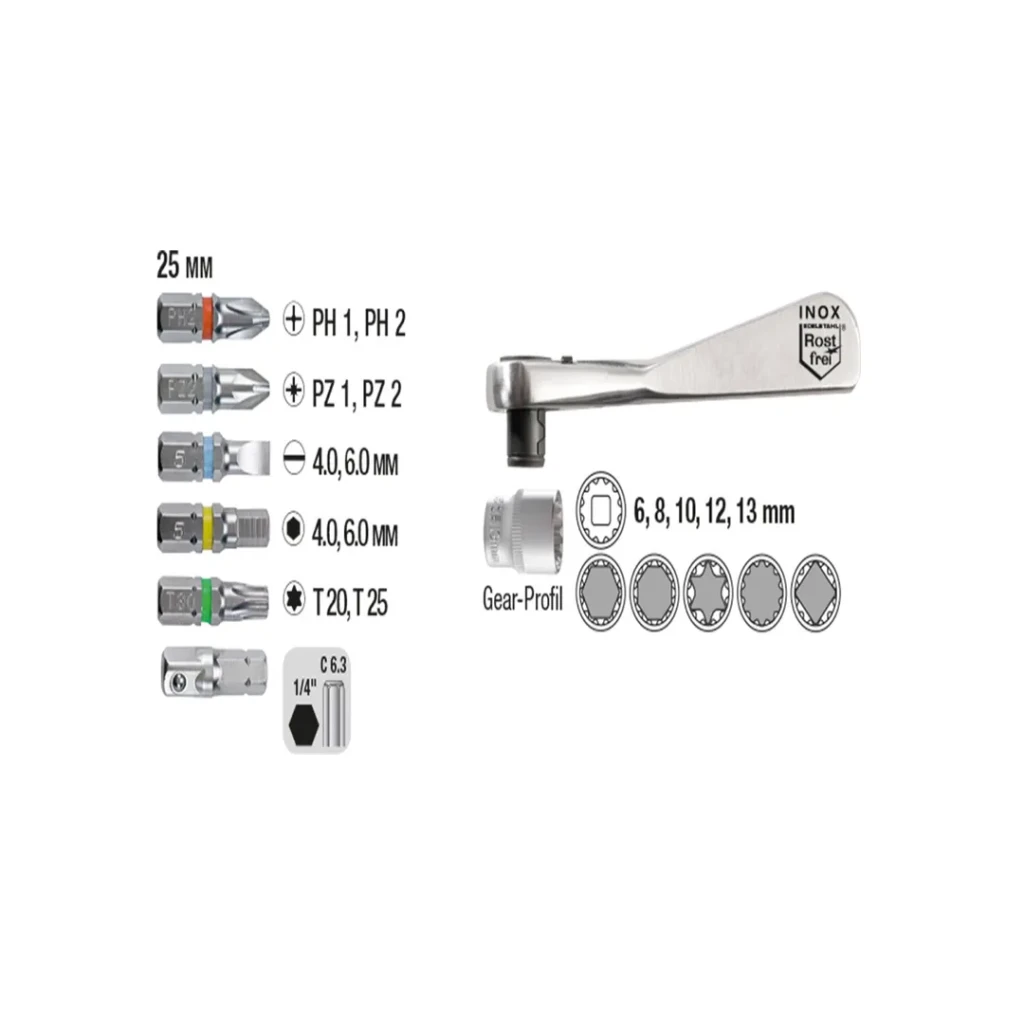 Set de chei tubulare cu clichet 1/4" 6 - 13 mm 25 mm kwb 3