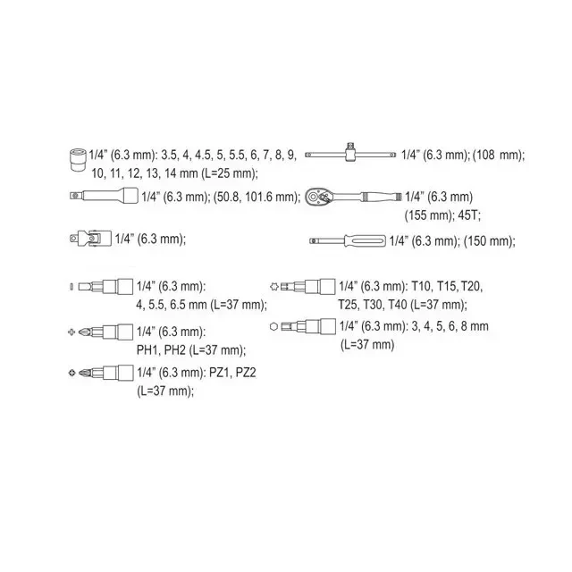 Набор головок с трещоткой 1/4" as-drive 38 шт. sthor 2