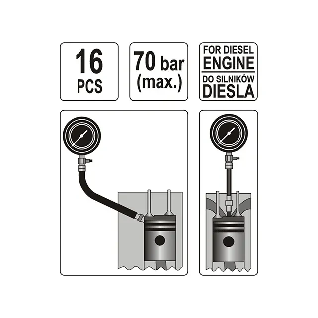 Set manometru aer pentru motoare diesel yt7307 16 buc. yato 2