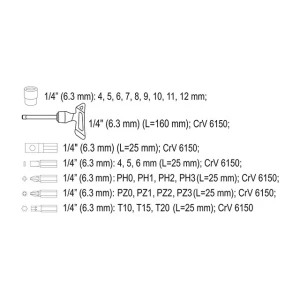 Șurubelniță cu duze și biți 65105 25 buc. 1/4'' sl/ph/pz/torx vorel Thumbnail 2