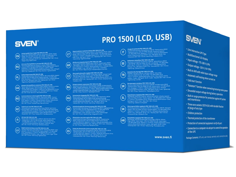 Источник бесперебойного питания sven pro 1500 lcd, линейно-интерактивный, 1500va, башня 7